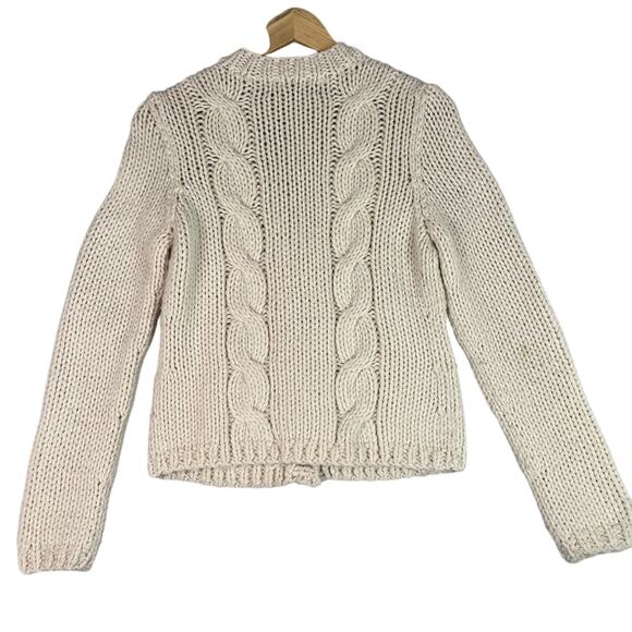 Handknit Merino Wool Cardigan Sweater Womens Medium Ivory Cable Knit Fisherman - Picture 3 of 10